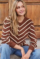 Chevron Stripe Boat Neck Sweater, C3681, small