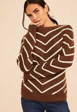 Chevron Stripe Boat Neck Sweater, C3681, small