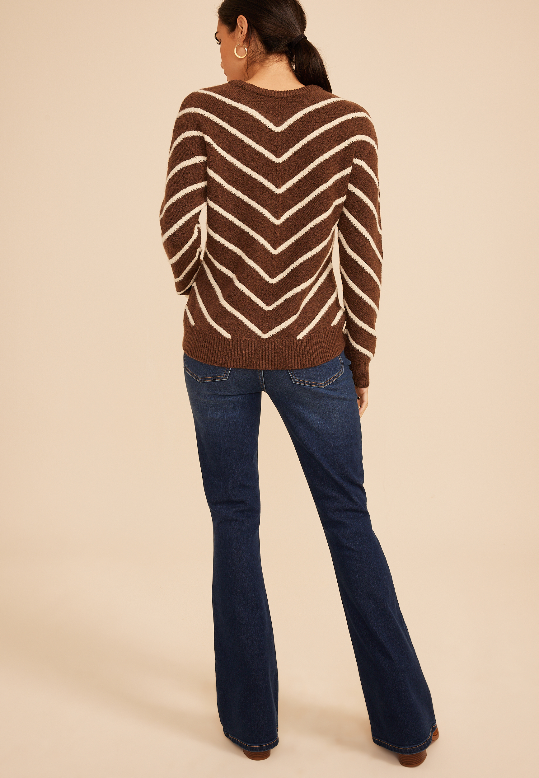 Chevron Stripe Boat Neck Sweater, C3681, large