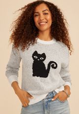 Black Cat Icon Crew Neck Sweater, C1756, small