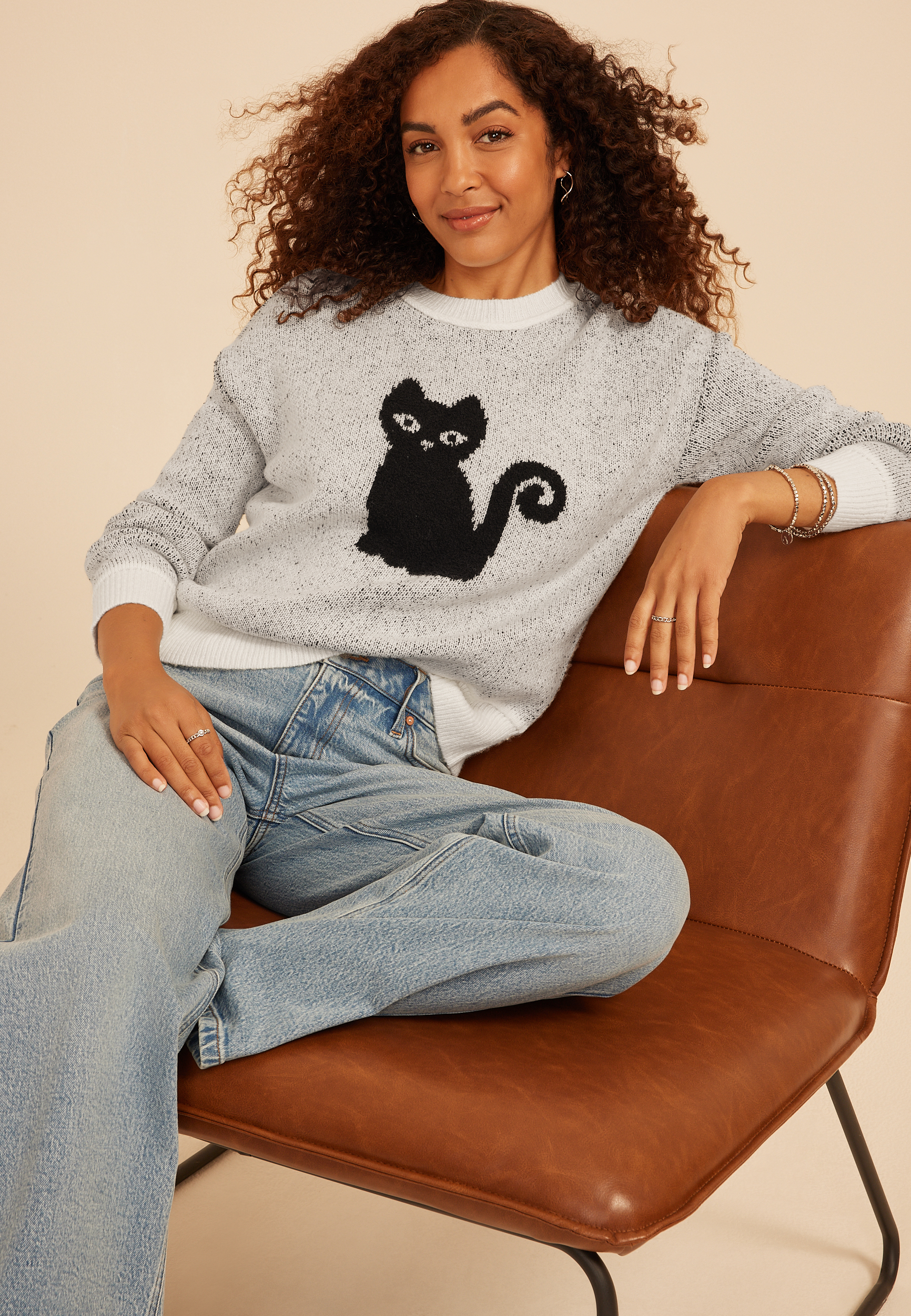 Black Cat Icon Crew Neck Sweater, C1756, large