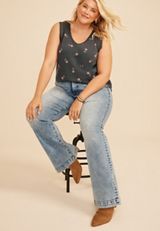 Plus Size Floral Lace Trim V Neck Tank Top, C2722, small