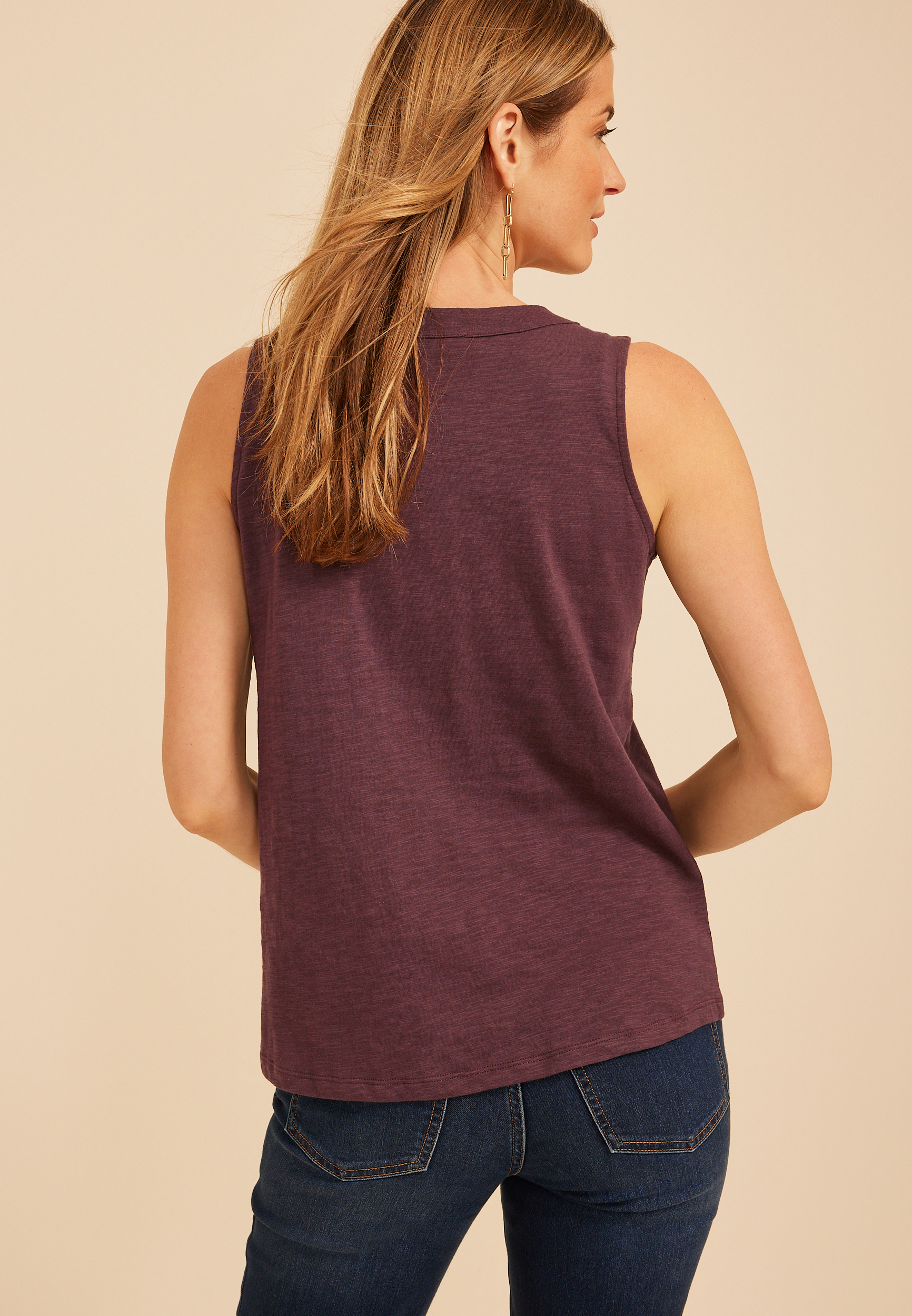 Stud Trim V Neck Tank Top, C9902, large