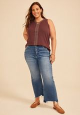 Plus Size Stud Trim V Neck Tank Top, C9902, small