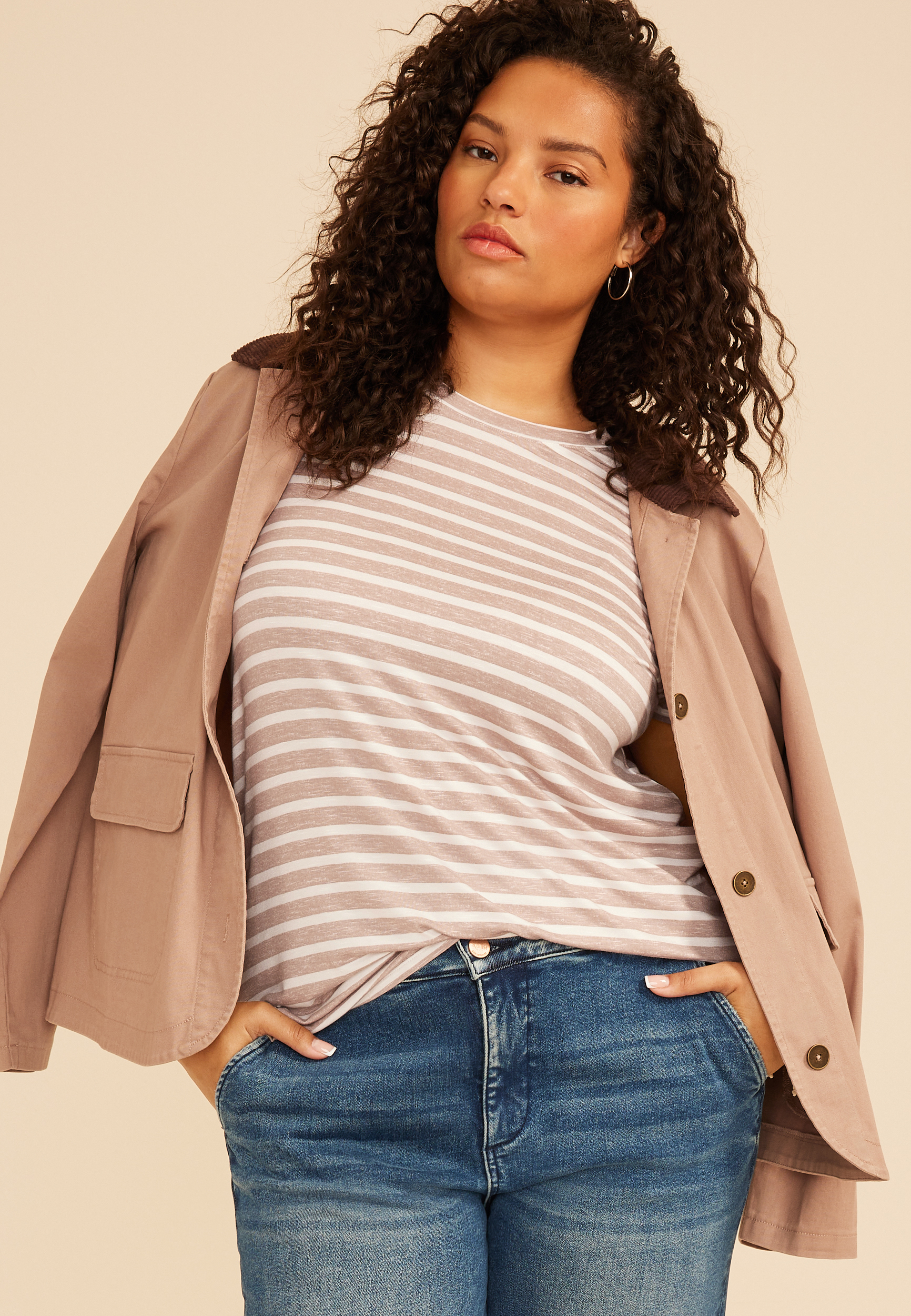 Plus Size 24/7 Kennedy Stripe Crew Neck Tee