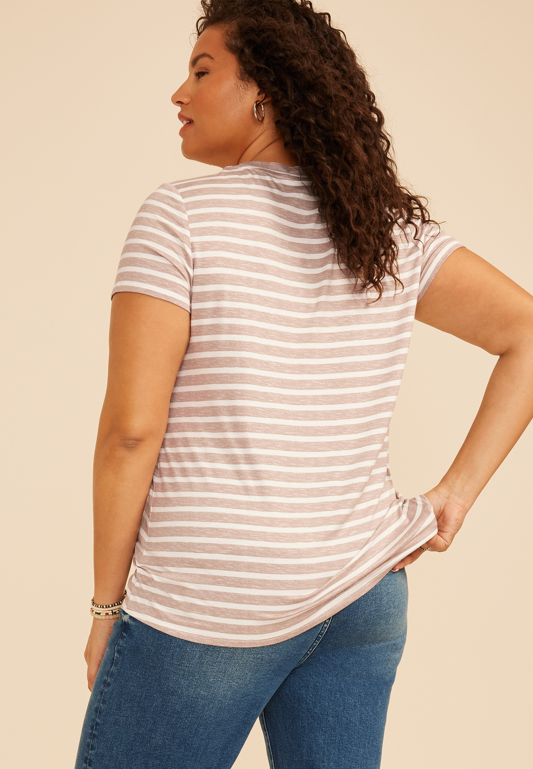Plus Size 24/7 Kennedy Stripe Crew Neck Tee, C1084, large