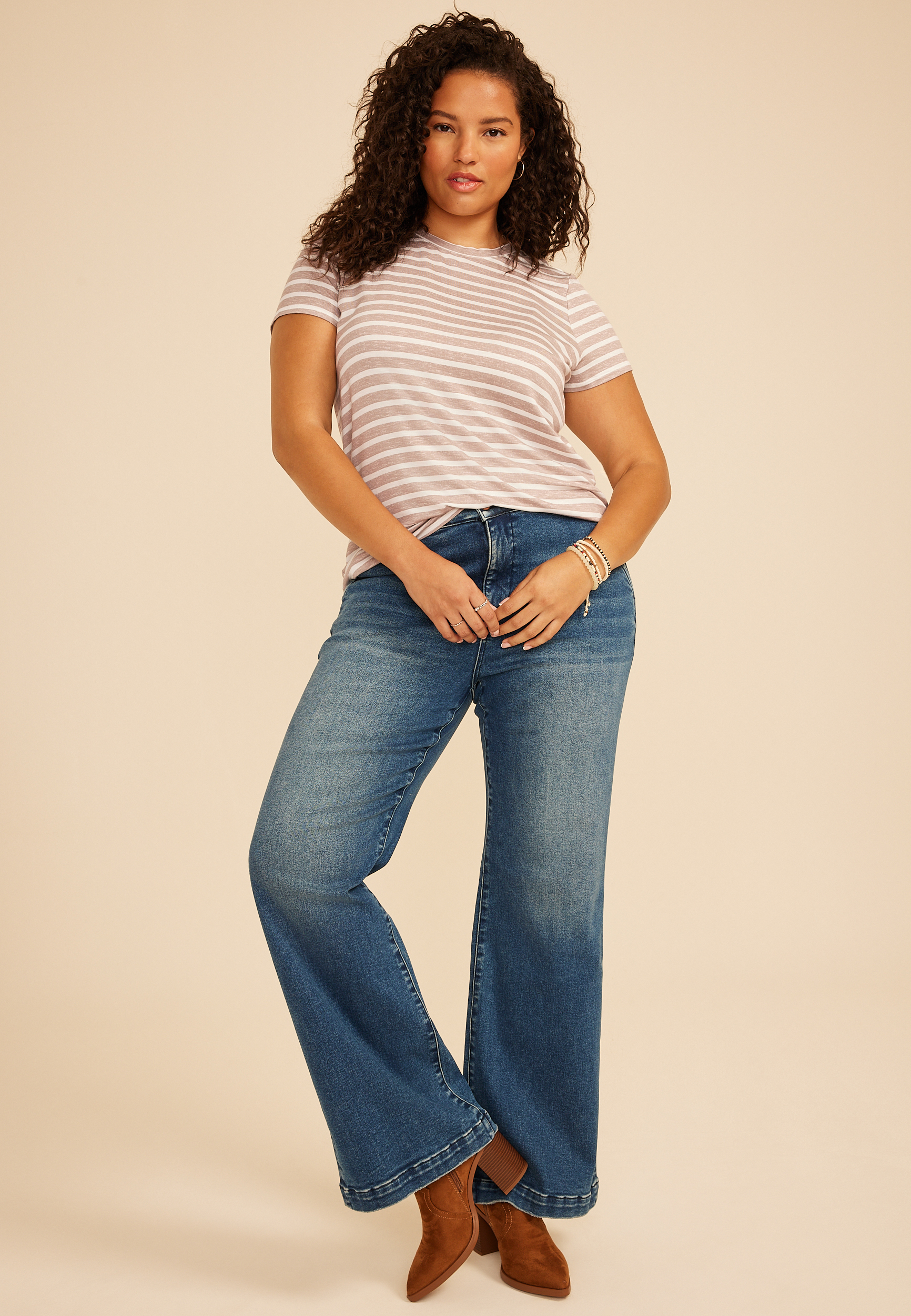 Plus Size 24/7 Kennedy Stripe Crew Neck Tee, C1084, large