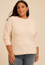 Plus Size Waffle Yoke Crew Neck Sweater, C999, small