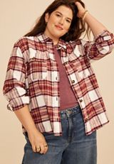 Plus Size Plaid Utility Button Down Shirt, C5032, small