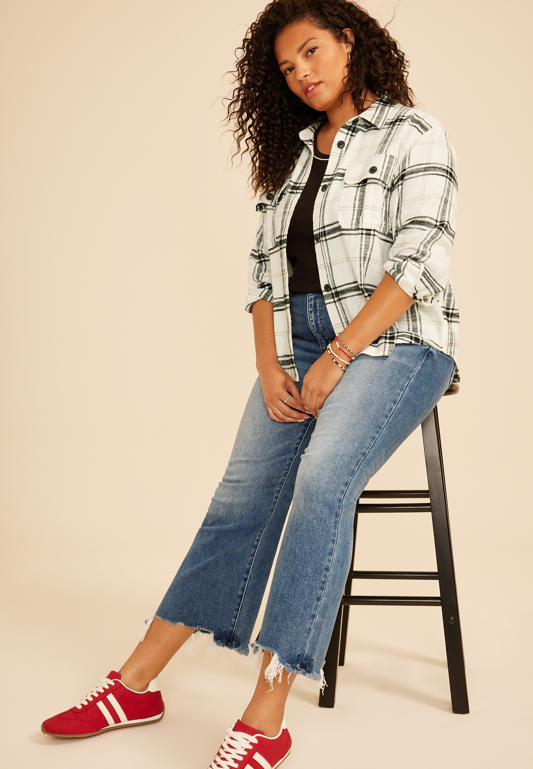 Plus Size Plaid Utility Button Down Shirt