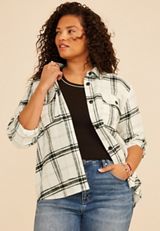 Plus Size Plaid Utility Button Down Shirt, C2380, small