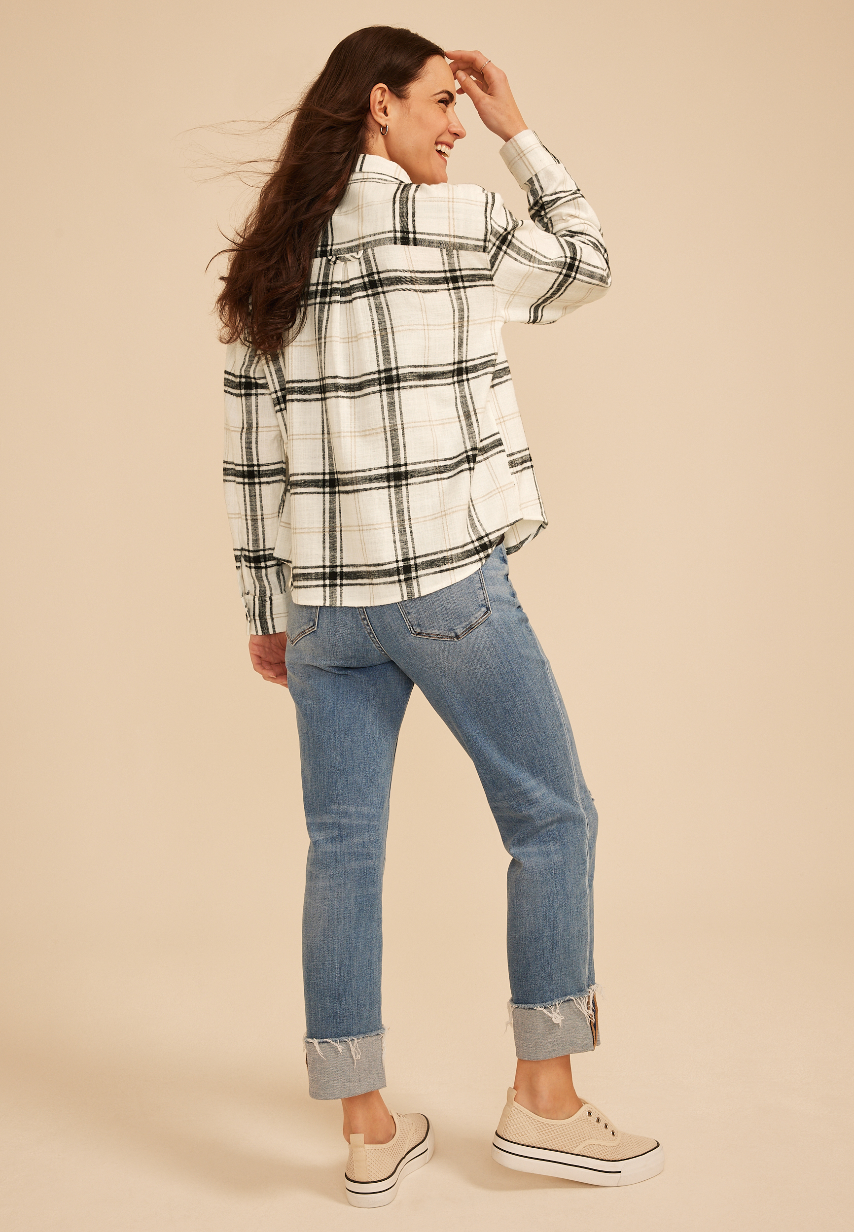 Plaid Utility Button Down Shirt, C2380, large