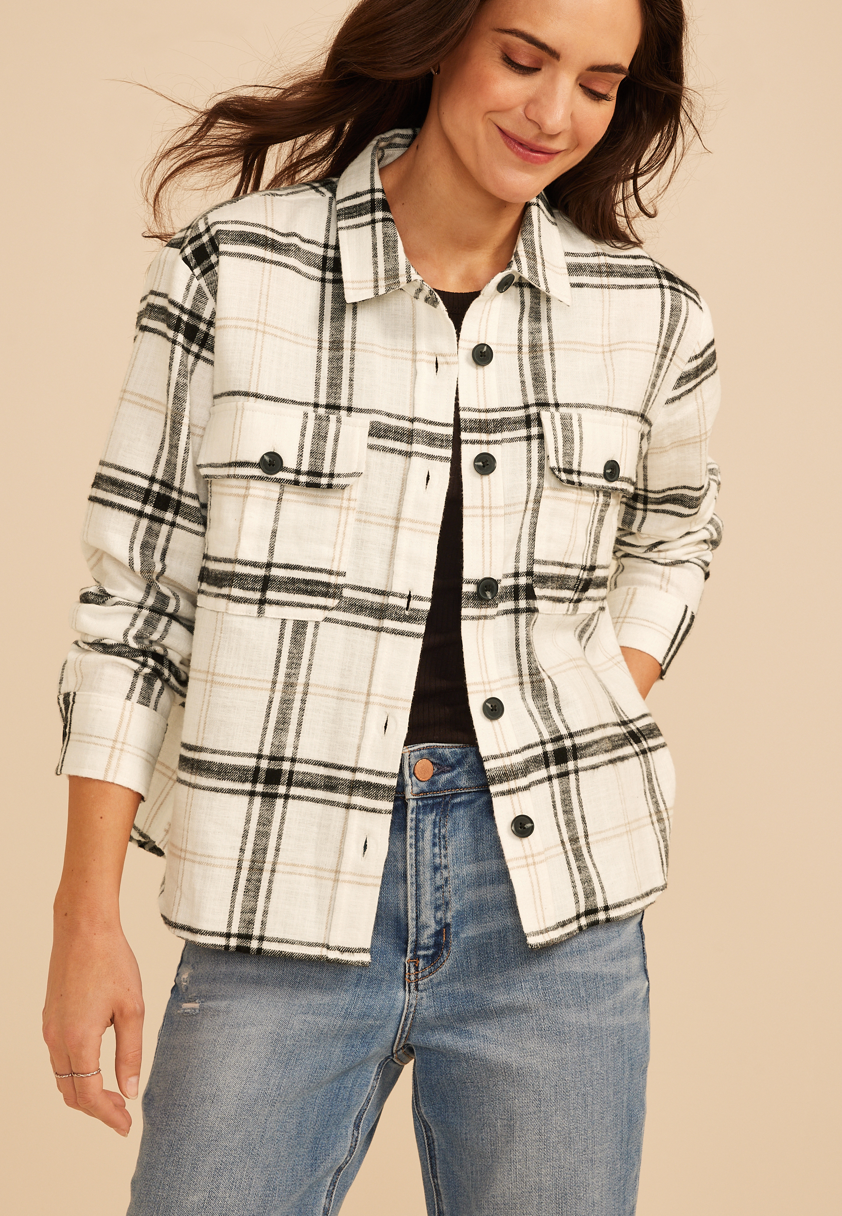 Plaid Utility Button Down Shirt, C2380, large