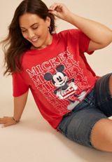 Plus Size Mickey Americana Oversized Fit Graphic Tee, CRANBERRY, small