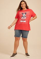 Plus Size Mickey Americana Oversized Fit Graphic Tee, CRANBERRY, small