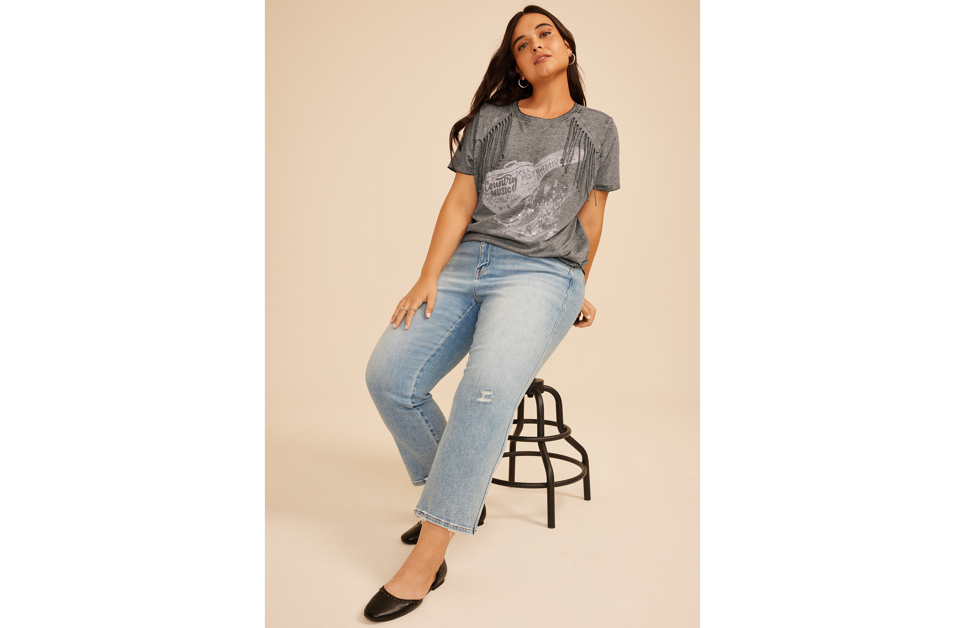 Plus Country Music Fringe Trim Classic Graphic Tee
