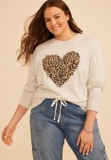 Plus Size Animal Heart Relaxed Fit Sweatshirt, C2445, small