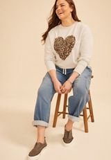Plus Size Animal Heart Relaxed Fit Sweatshirt, C2445, small