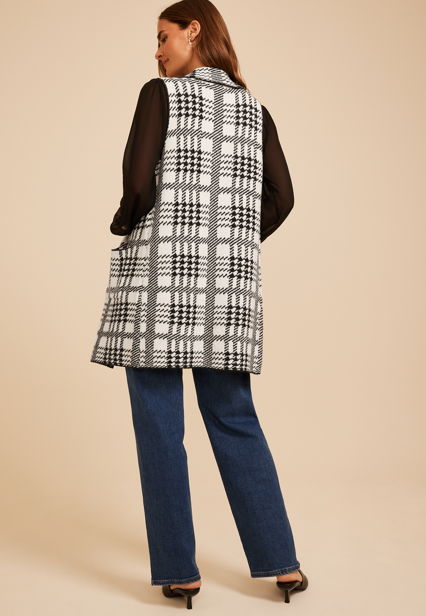 Houndstooth Open Front Duster Vest, C5487, large