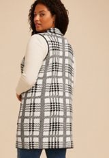 Plus Size Houndstooth Open Front Duster Vest, C5487, small
