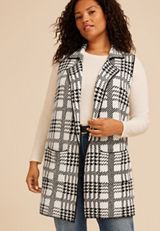 Plus Size Houndstooth Open Front Duster Vest, C5487, small