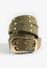 Olive Faux Suede Gold Studded Belt, C186, small