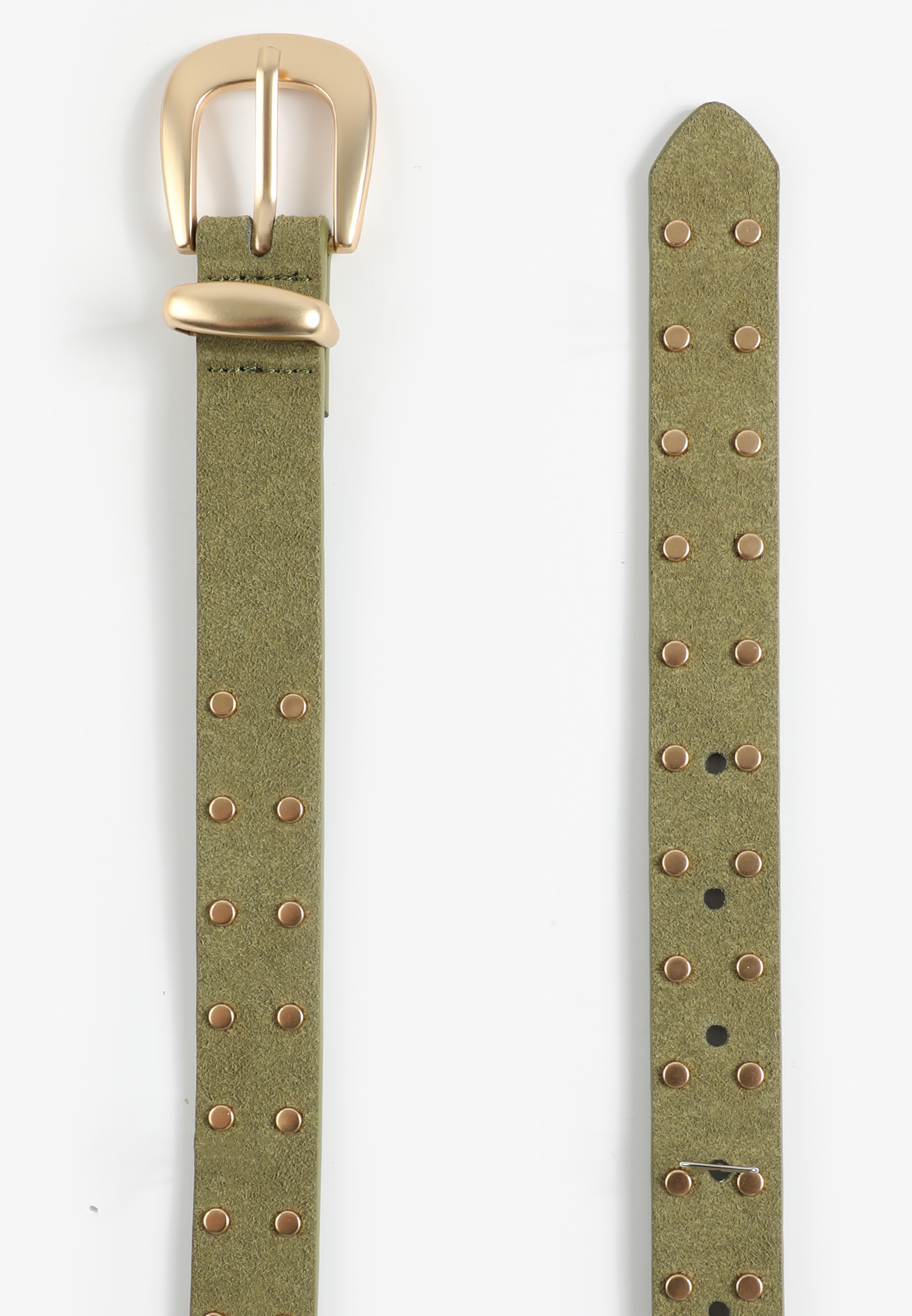 Olive Faux Suede Gold Studded Belt, C186, large