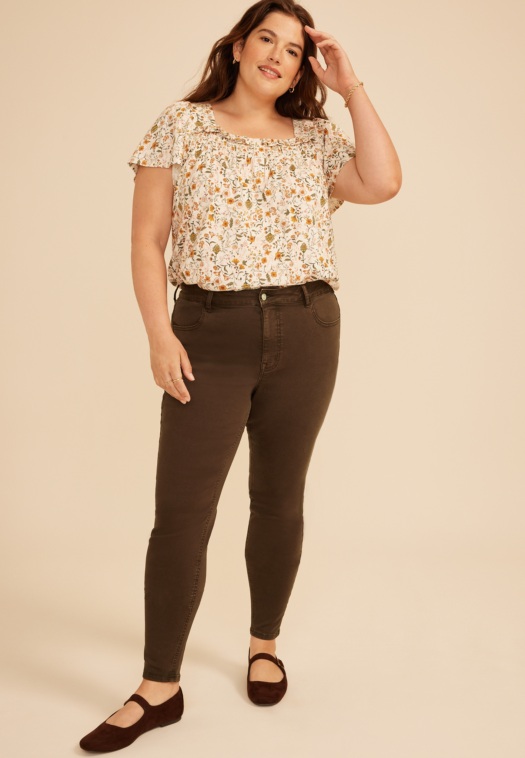 Plus Size m jeans by maurices&trade; High Rise Color Jegging, COFFEE BEAN, large