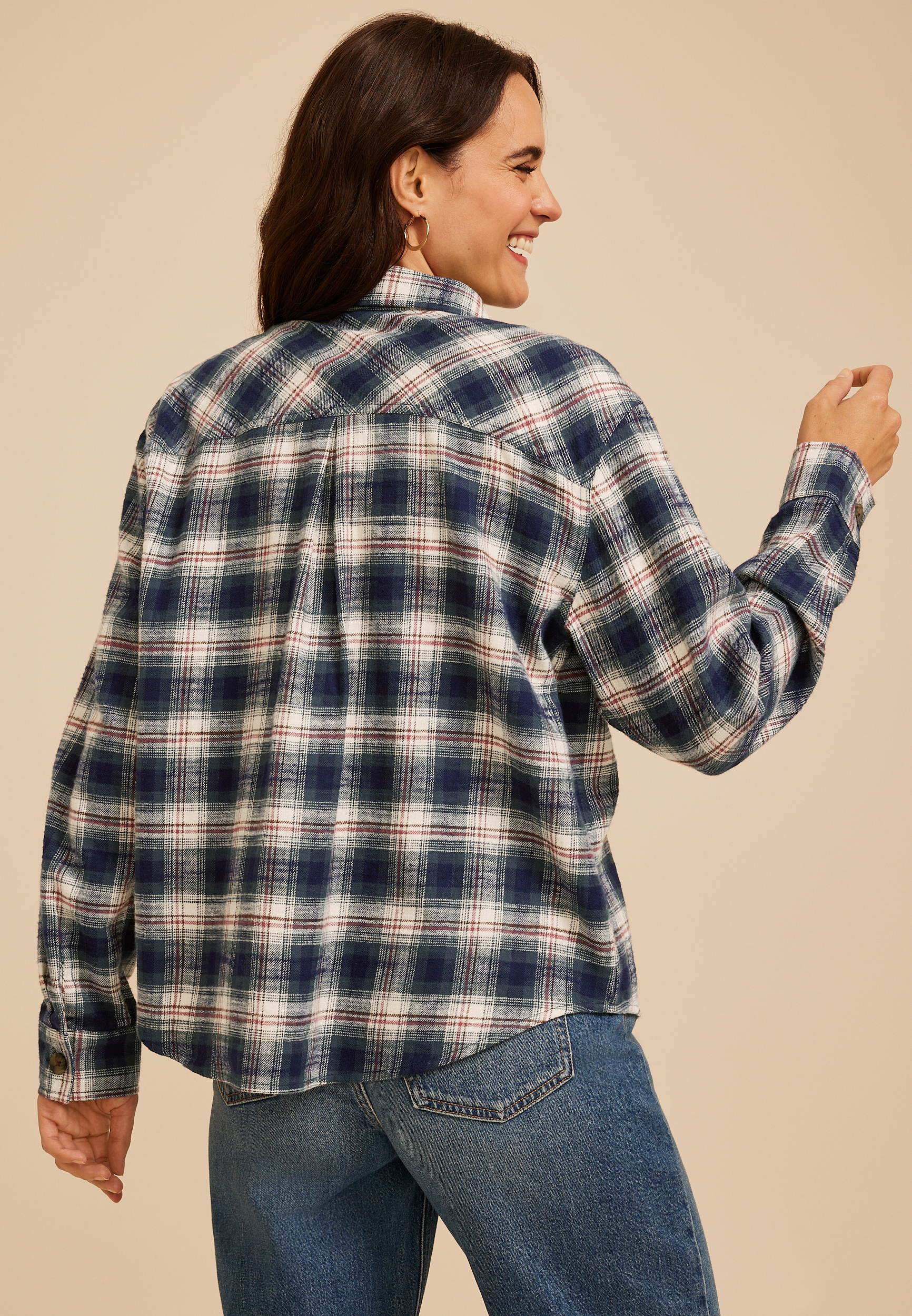 Plaid Utility Button Down Shirt, C1769, large