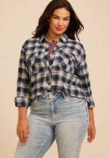 Plus Size Plaid Utility Button Down Shirt, C1769, small