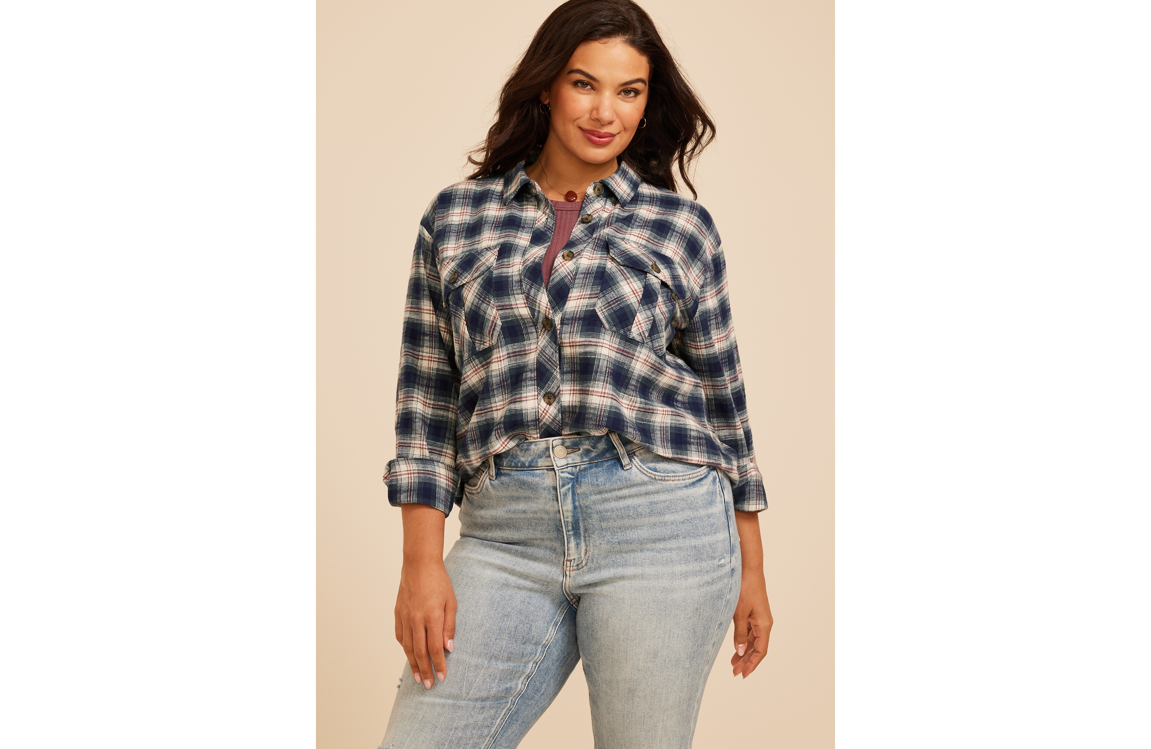 Plus Plaid Utility Button Down Shirt