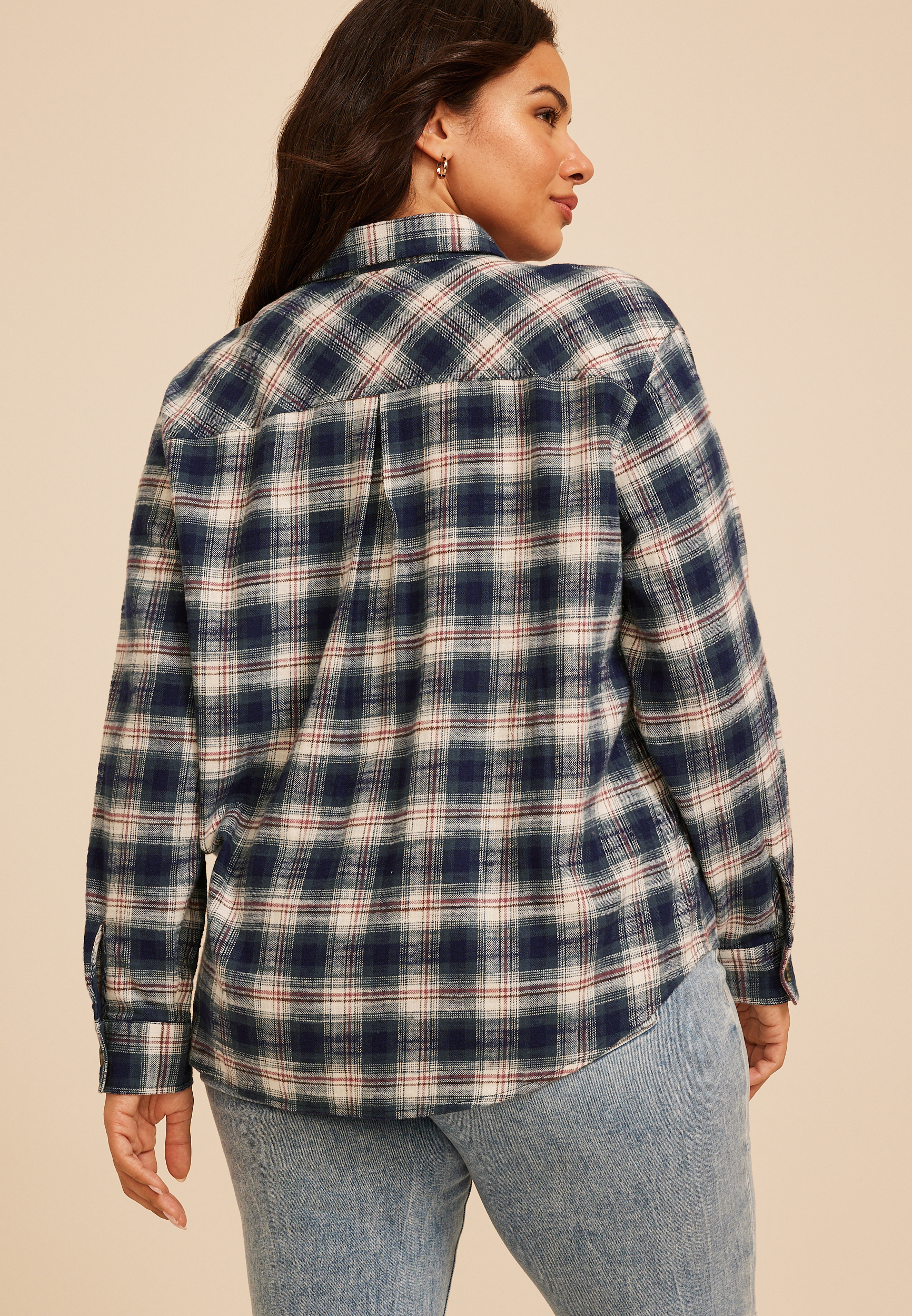 Plus Size Plaid Utility Button Down Shirt, C1769, large