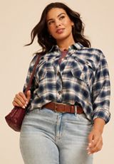 Plus Size Plaid Utility Button Down Shirt, C1769, small