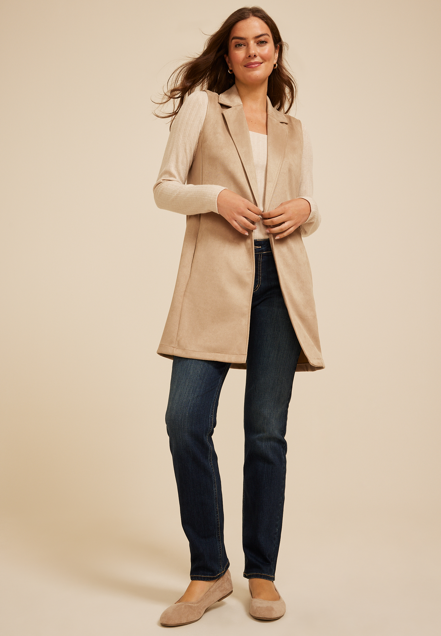 Faux Suede Blazer Vest, C496, large