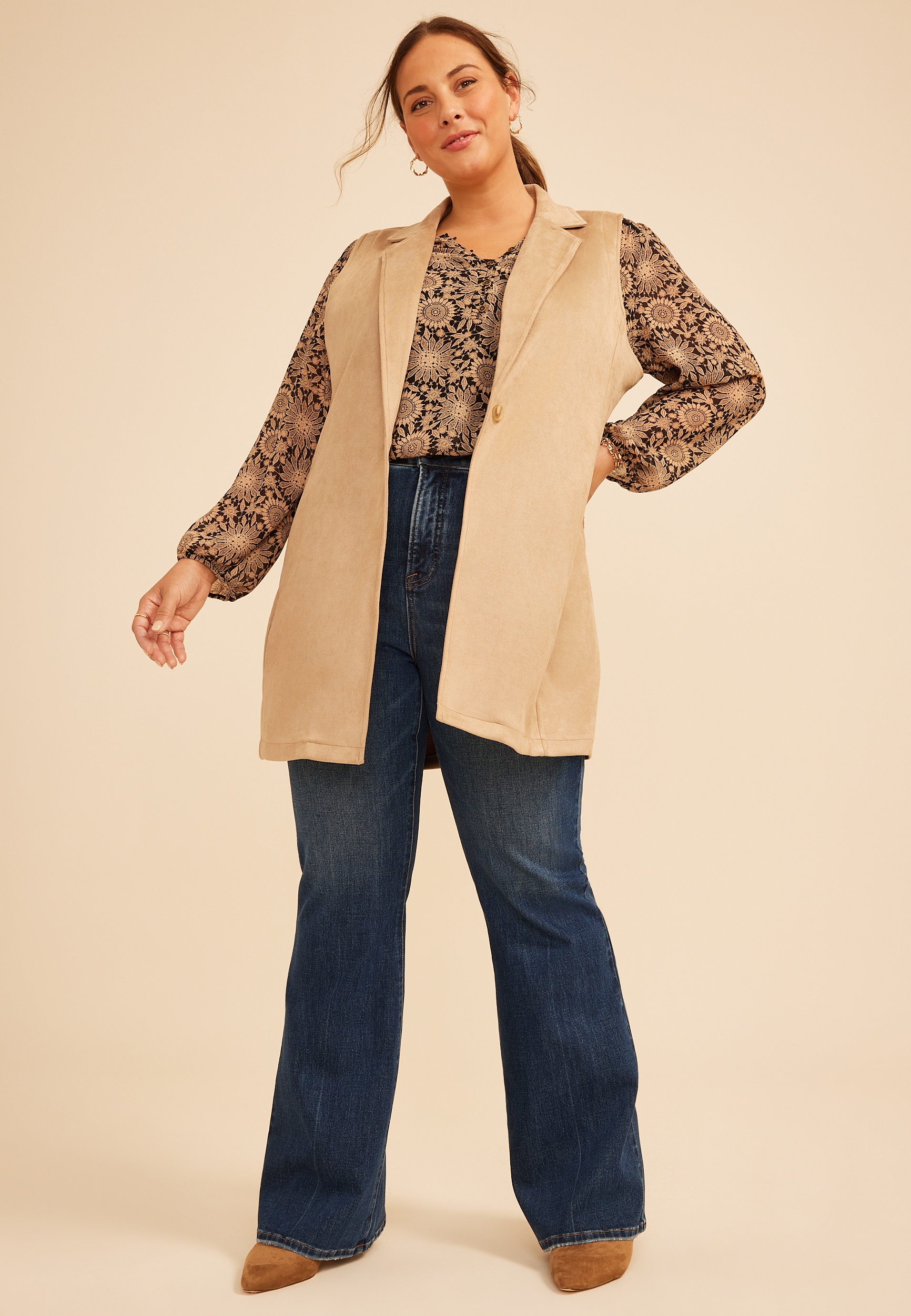 Plus Size Faux Suede Blazer Vest