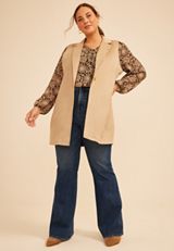 Plus Size Faux Suede Blazer Vest, C496, small