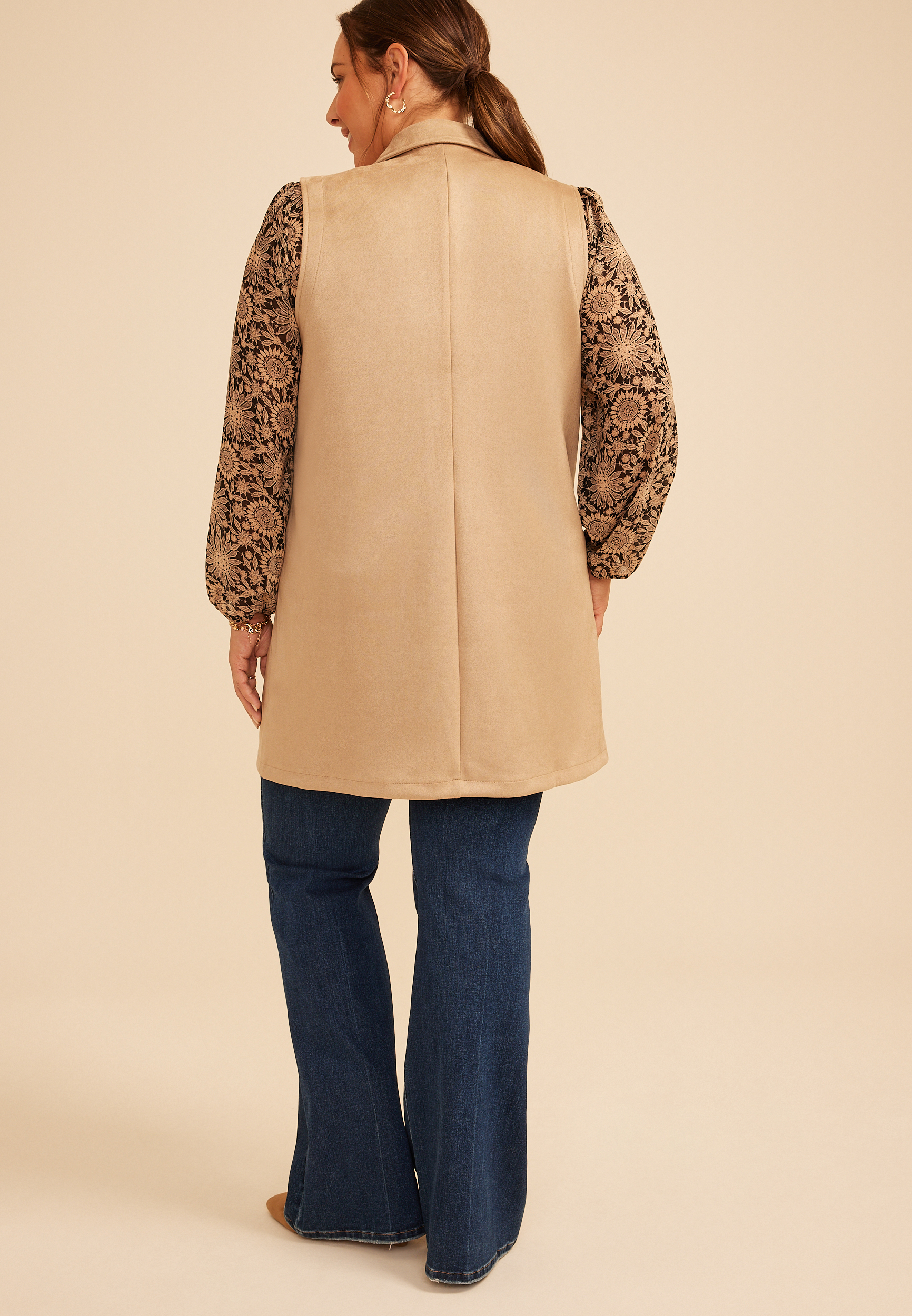 Plus Size Faux Suede Blazer Vest, C496, large