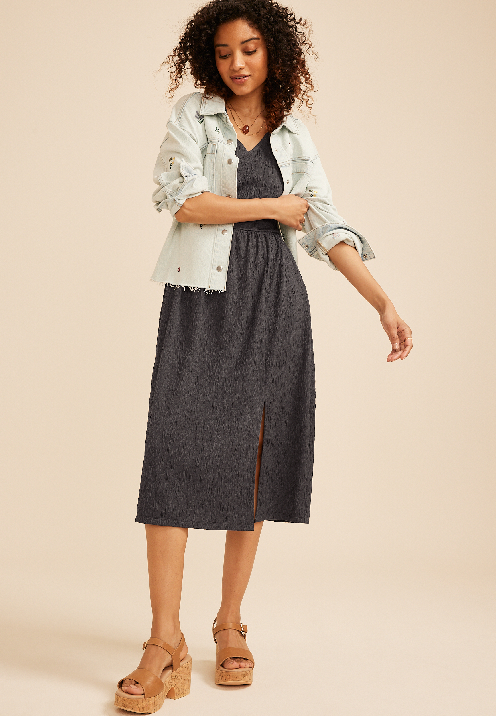 Bare Textured Midi Dress - thumbnail 3
