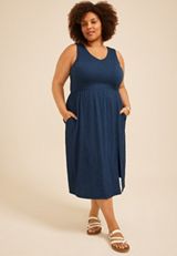 Plus Size Bare Textured Midi Dress, C1605, small