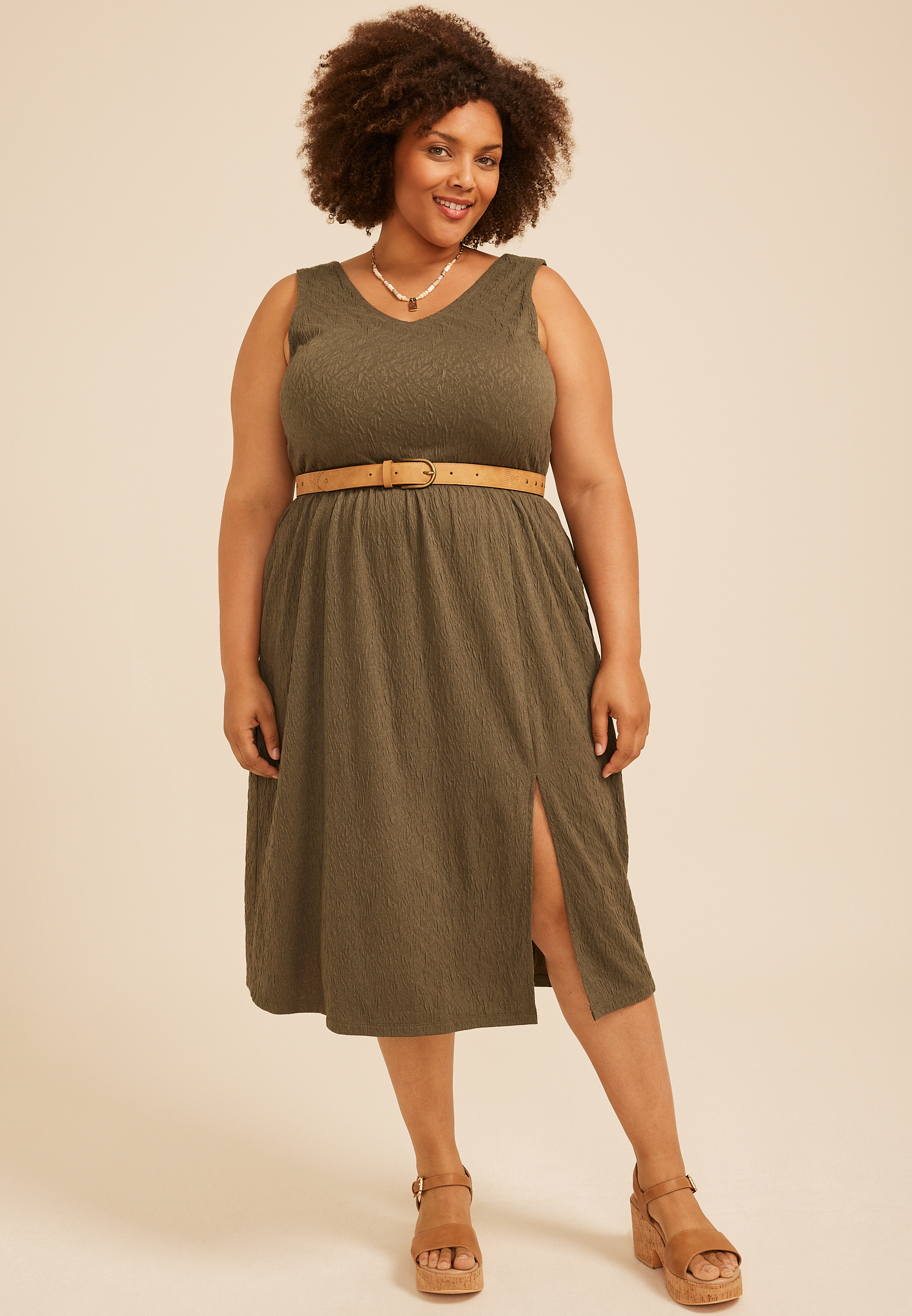 Plus Size Bare Textured Midi Dress 