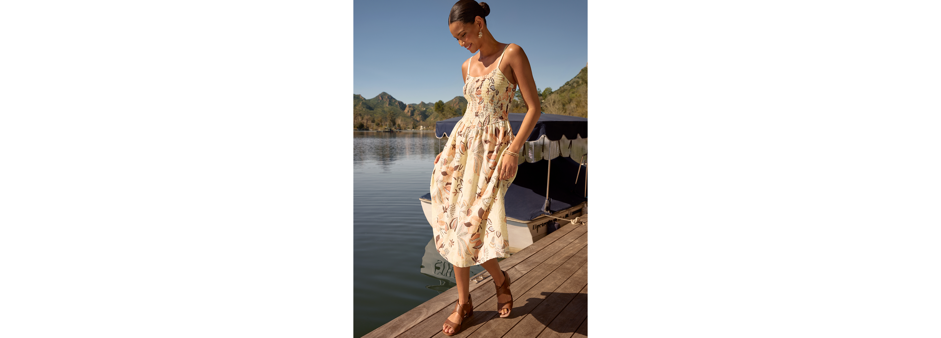 Bare Floral Smocked Midi Dress