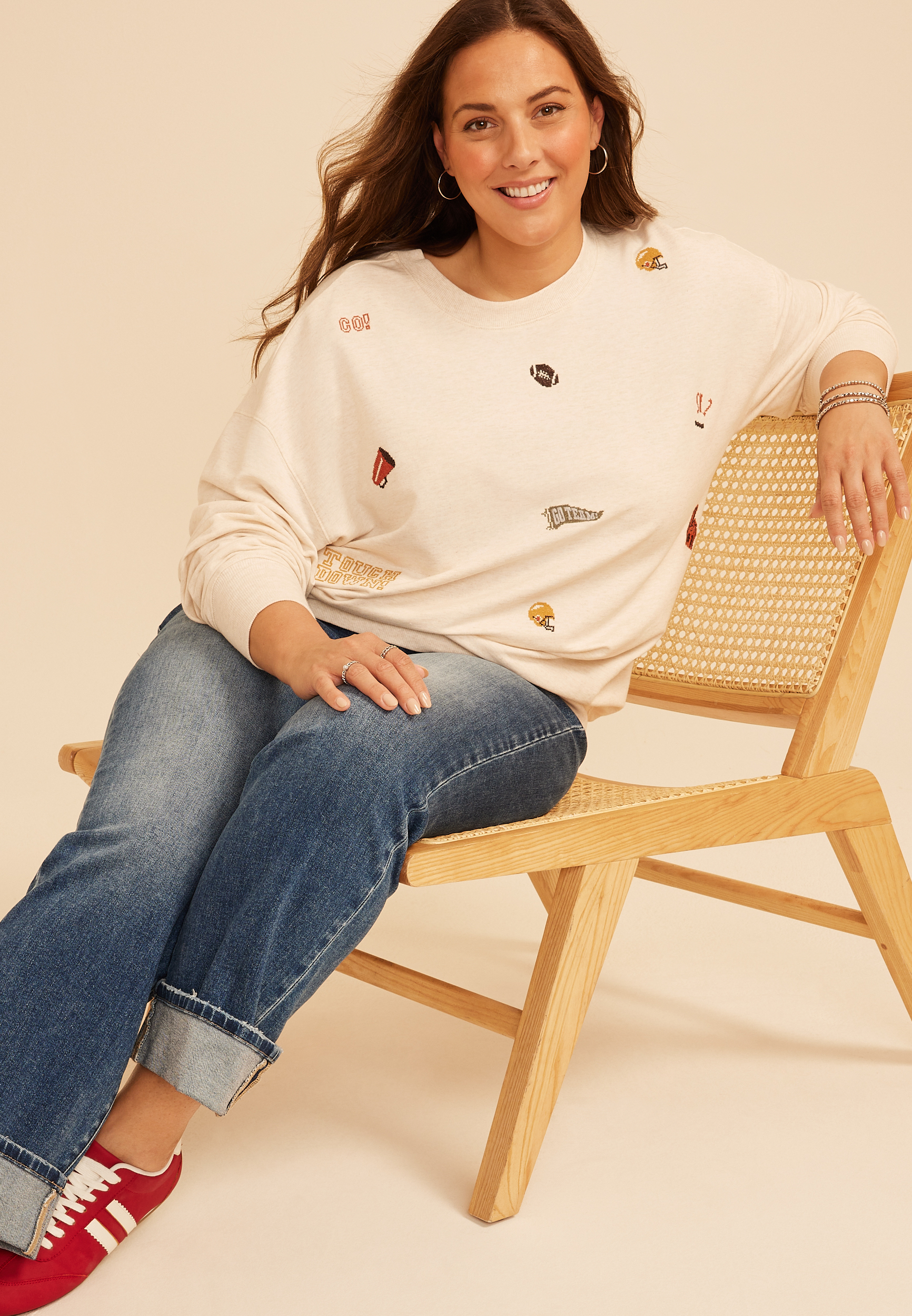 Plus Size Game Day Embroidered Oversized Sweatshirt