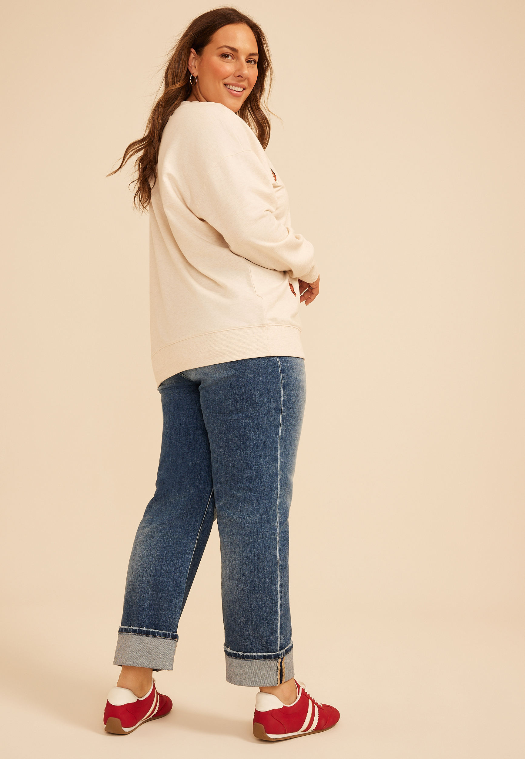 Plus Size Game Day Embroidered Oversized Sweatshirt, C2445, large