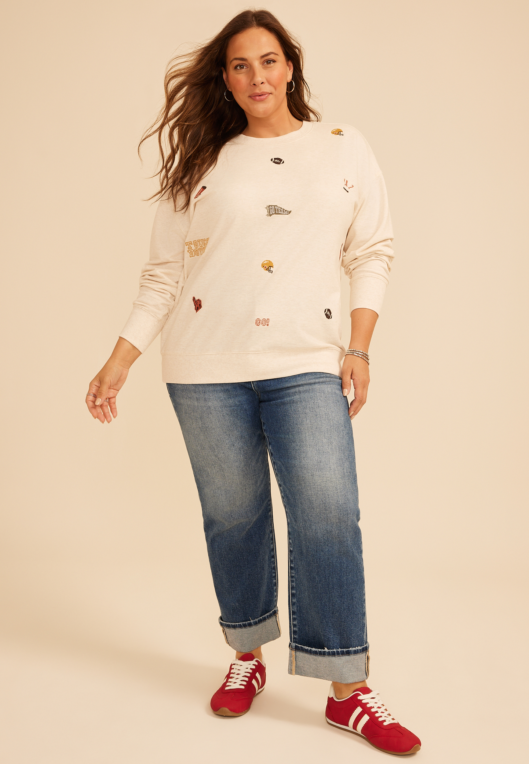 Plus Size Game Day Embroidered Oversized Sweatshirt, C2445, large