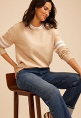 Heathered Varsity Stripe Crew Neck Sweatshirt, C183, small
