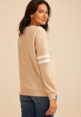 Heathered Varsity Stripe Crew Neck Sweatshirt, C183, small