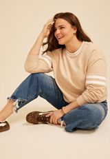 Plus Size Heathered Varsity Stripe Crew Neck Sweatshirt, C183, small