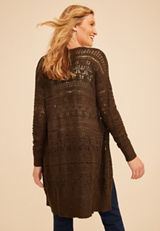 Pointelle Open Front Duster Cardigan, COFFEE BEAN, small