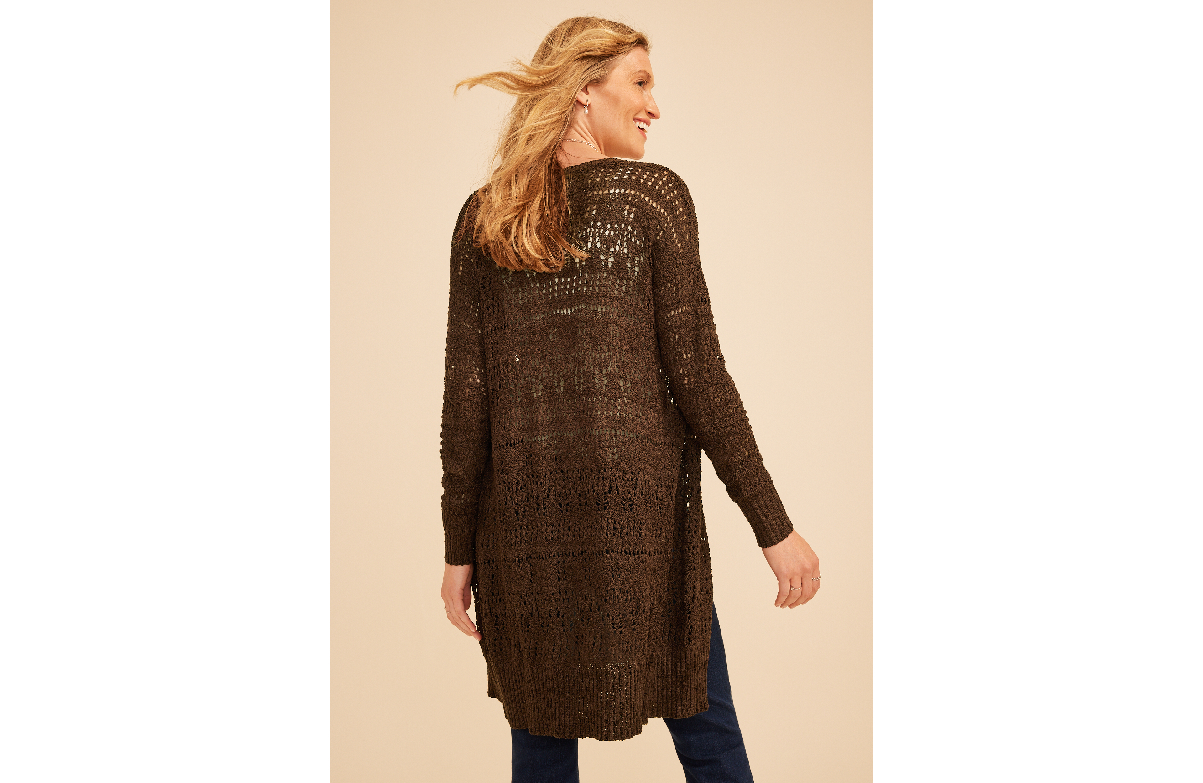 Pointelle Open Front Duster Cardigan