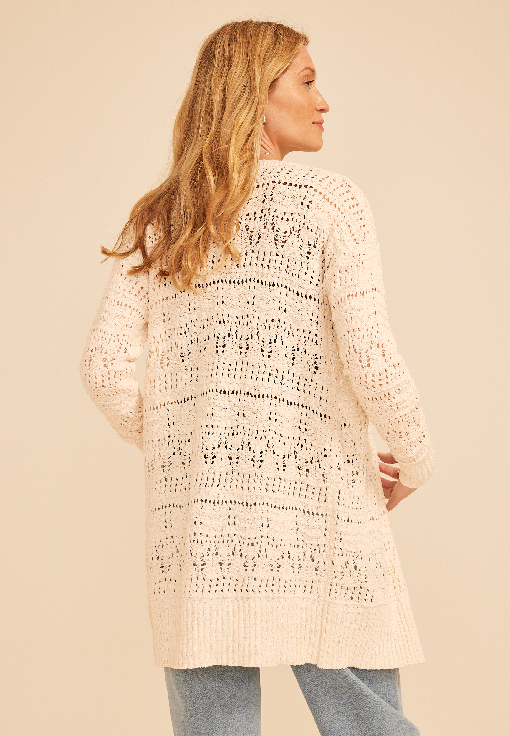 Pointelle Open Front Duster Cardigan, C2789, large